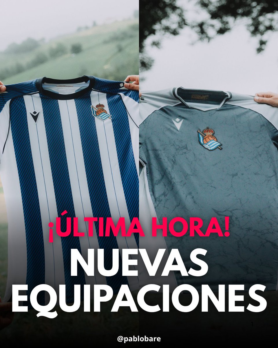 🚨 𝗘𝗤𝗨𝗜𝗣𝗔𝗖𝗜𝗢́𝗡 𝟮𝟱/𝟮𝟲

Las equipaciones para la 25/26 han sido presentadas oficialmente.

1ª: 4 rayas azules con 3 blancas, como en la bandera de nuestro escudo.

2ª: Efecto mármol y combinación de colores gris con plata.

Escudo bordado en ambas.

#RealSociedad