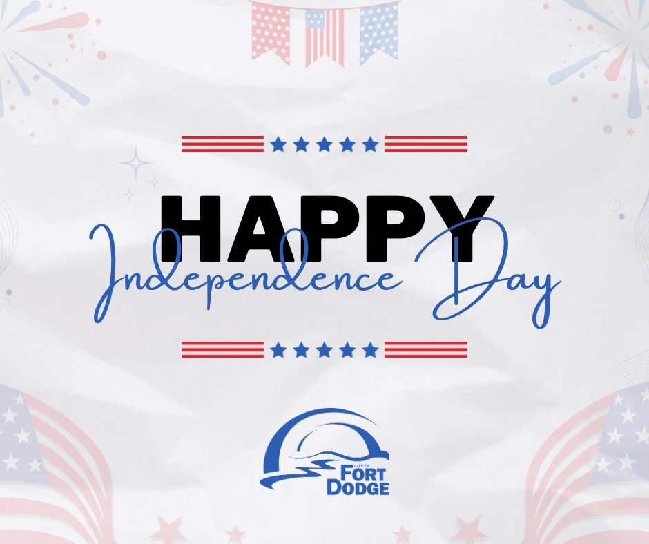 Today, we celebrate the birth of our nation and the freedoms we enjoy every day. As you gather with others, we wish you a safe and joyful 4th of July filled with pride, gratitude, and community spirit.

City offices are closed today for Independence Day. Enjoy the holiday!
