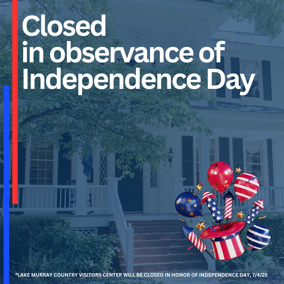 LakeMurrayCtry's tweet image. Happy Fourth of July from all of us here at Capital City/Lake Murray Country! The Lake Murray Country Visitors Center will be closed today, July 4, in honor of Independence Day.
We look forward to seeing you when we reopen tomorrow, July 5 at 10:00 AM. #LakeMurrayCountry