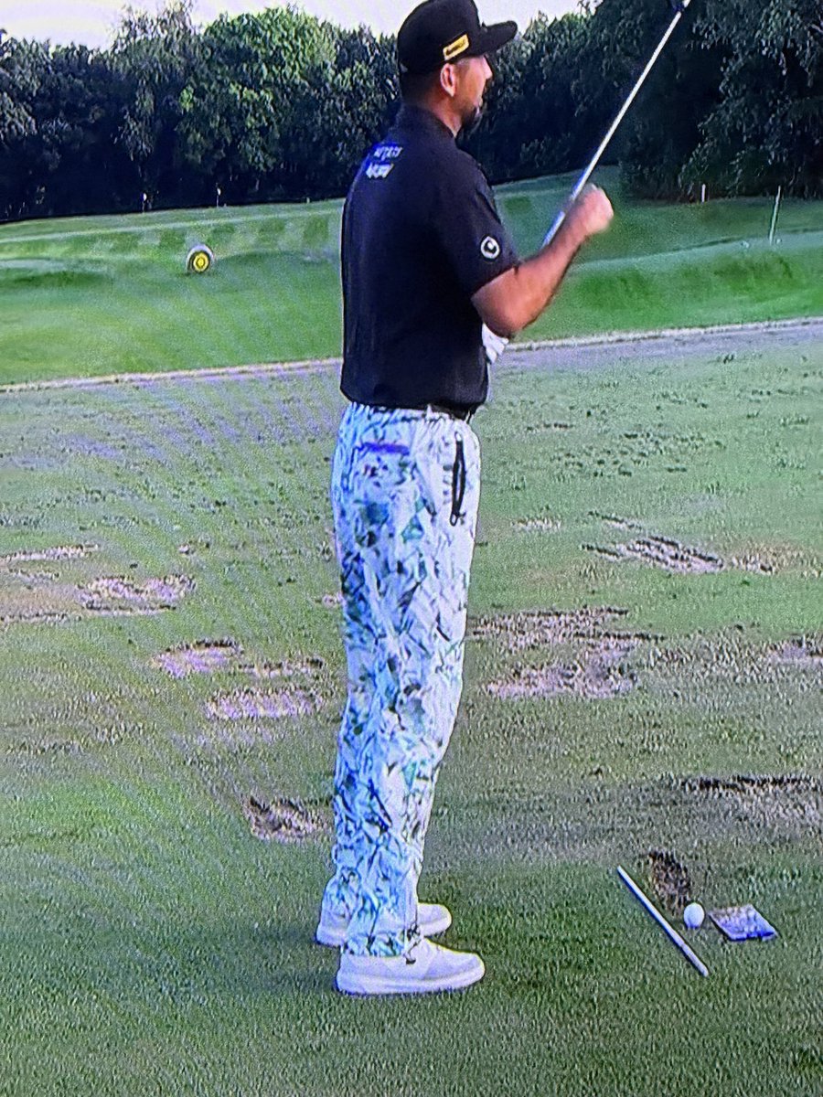Pauly407's tweet photo. @JDayGolf is wearing pants that look like Vice golf balls https://t.co/QUvXmw98vy