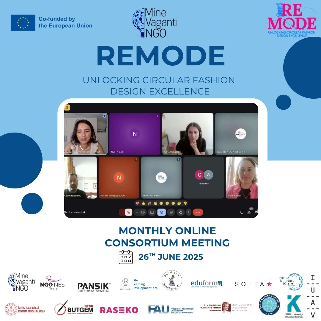 MineVagantiNGO's tweet image. 👗 ReMODE is reshaping fashion through sustainability, ethics &amp;amp; digital innovation! 🌱💻 After the monthly online consortium meeting, partners from 🇬🇷🇹🇷🇮🇹🇩🇪🇫🇮 completed SWOTs &amp;amp; focus groups. WP3 is next! Follow updates via 📲 minevaganti.org ♻️✨ #MVNGO #COVE #ReMODE