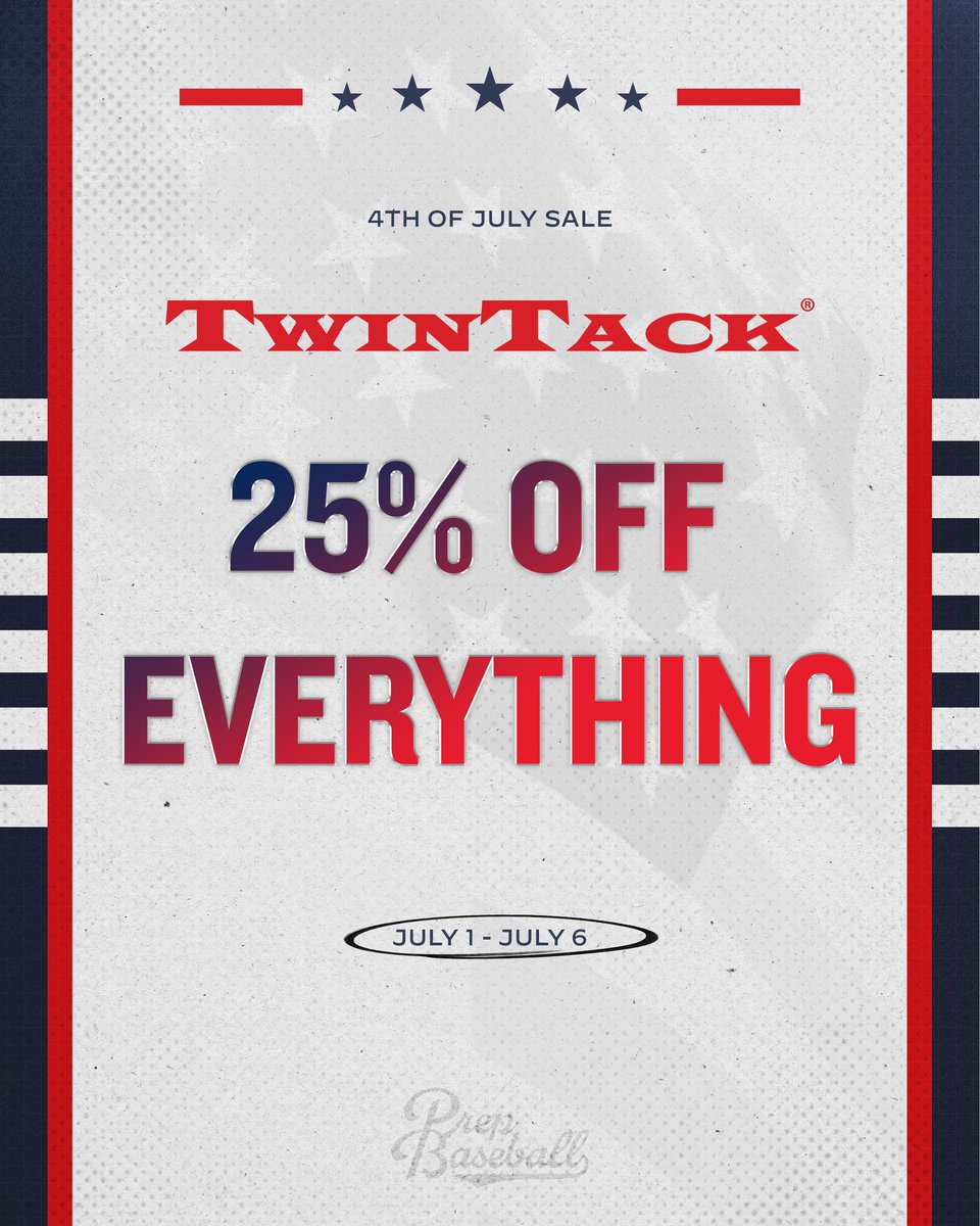 TwinTackGrips's tweet image. Happy Independence Day! Celebrate the 4th with our BEST BAT GRIP OFFER EVER!!! Load up on your favorite TwinTack Bat Grips at TwinTack.com and take 25% off your ENTIRE PURCHASE. This amazing deal ends July 6!
* Note: 25% Discount will be applied AUTOMATICALLY, no…