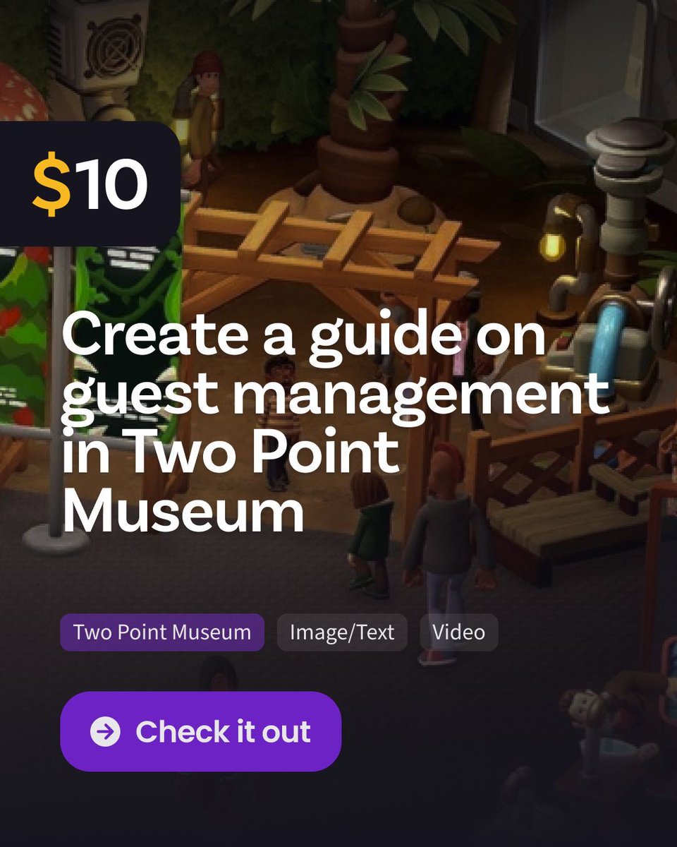 JustAbout__'s tweet image. Got a guide for keeping those pesky @TwoPointStudios #TwoPointMuseum guests under control? It's about time those expertise were rewarded.
Head on over to buff.ly/HjyNlyK and share your know-how, Curators!
#contentcreators @SEGA