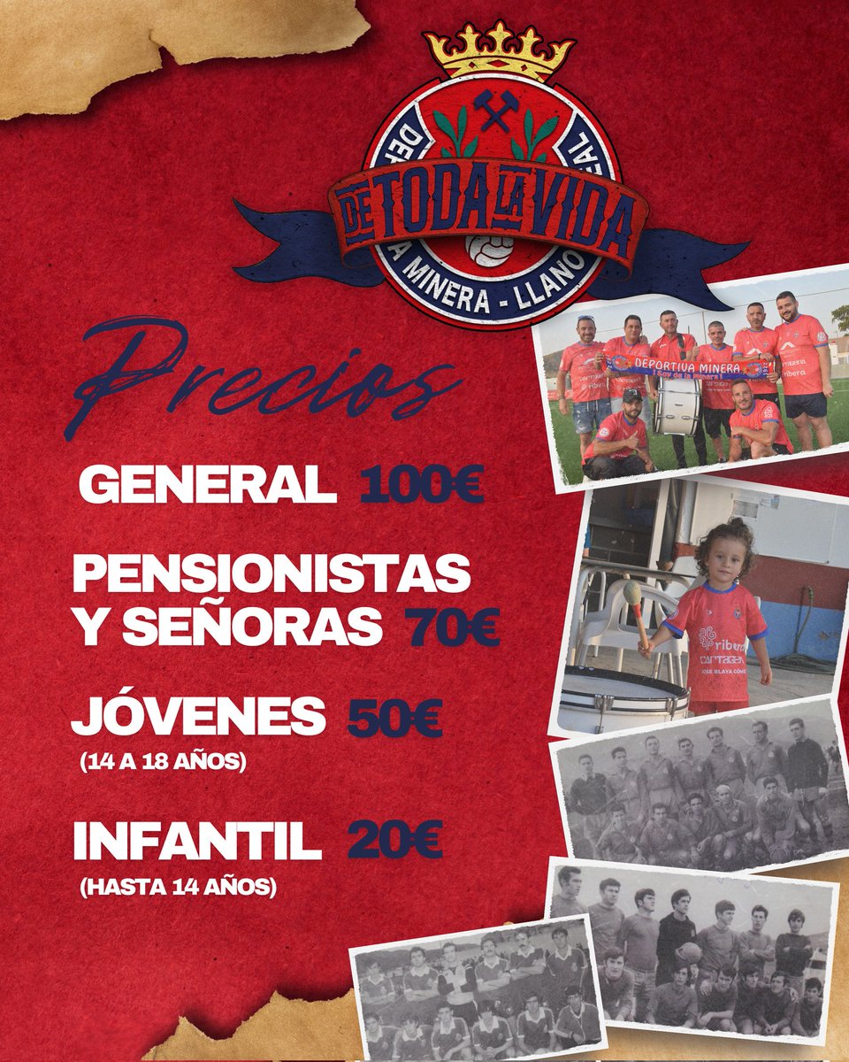 Estos serán los precios de los abonos para la temporada 2025/26 ⤵️

General: 100€
Pensionistas y señoras: 70€
Jóvenes: 50€
Infantil: 20€

¡Abónate y vive con nosotros un año 𝐡𝐢𝐬𝐭𝐨́𝐫𝐢𝐜𝐨! 🫵🏻

#DeTodaLaVida