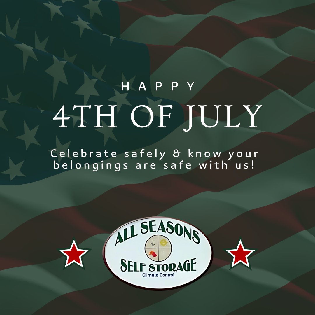 seasons_storage's tweet photo. Happy 4th of July from all of us! As you enjoy the fireworks and festivities, celebrate safely &amp; know your belongings are safe with us. Whether you're storing summer gear or holiday decorations, we've got you covered - today and every day. https://t.co/39lbvkGn0H