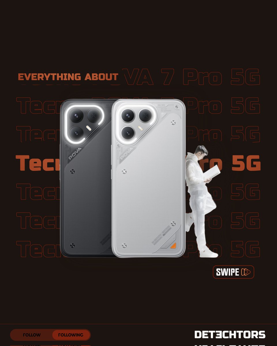 Detechtors_'s tweet photo. Tecno POVA 7 Series 5G is now launched!
Say hello to the POVA 7 5G and POVA 7 Pro 5G with power-packed features and bold design.
⚡ What are your thoughts on the new POVA lineup?
#TecnoPOVA7Series #POVA7Pro5G #Detechtors #TechLaunch https://t.co/WEatvdiBAl