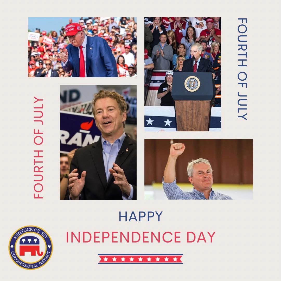 KYGOP01's tweet image. Happy 4th of July from the First Congressional District GOP leadership! 🇺🇸
Today we celebrate the freedoms that make our nation great — and the patriots who defend them.
Wishing everyone a safe, joyful, and proud Independence Day!