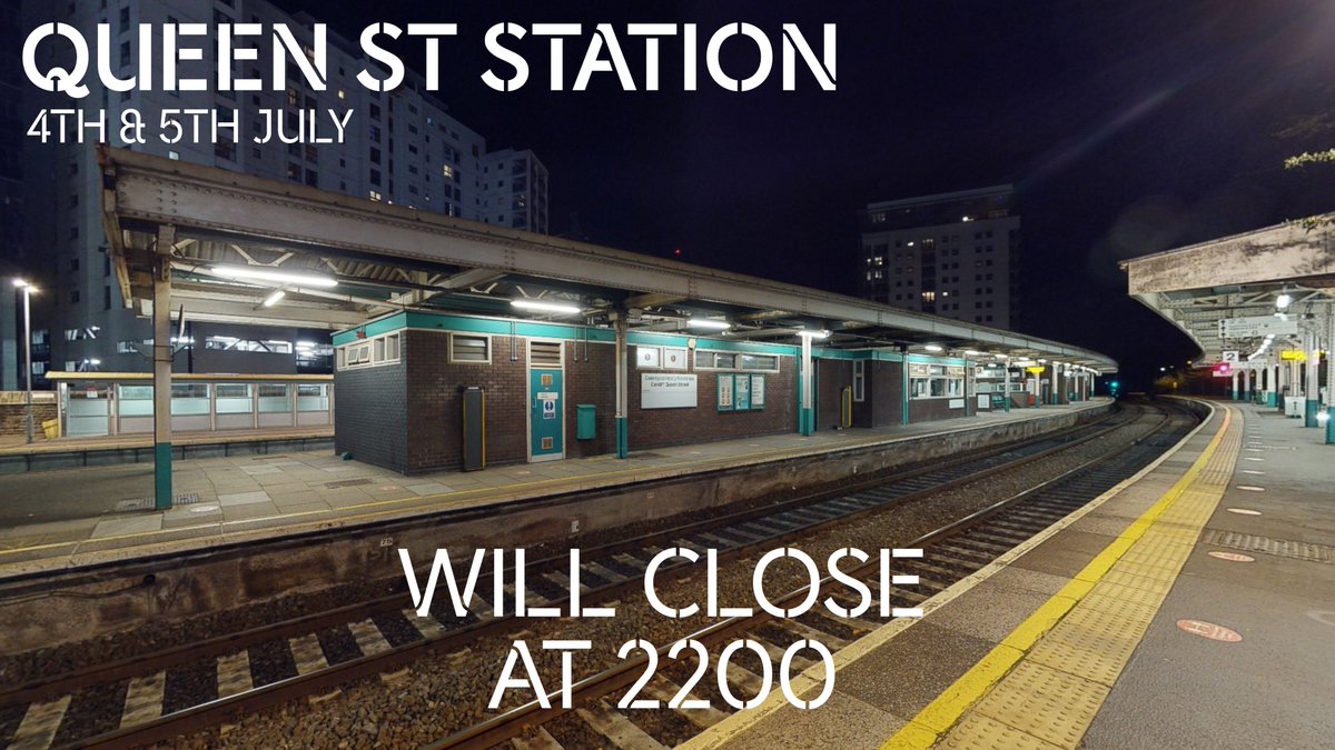 🚉QUEEN ST STATION
4th &amp; 5th July
Due to Oasis performing at the Principality Stadium:

🔴The station will close at 2200 
🚶‍♂️A queuing system will be in place at Cardiff Central