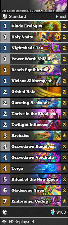 [Pre-Release Brawliseum] <a href="/kubu_gaming/">Kubu</a> got 6-2 with this Quest Priest.

▼ Deck Code and more:
hearthstone-decks.net/pre-release-br…

#Brawliseum #Hearthstone #StandardHS