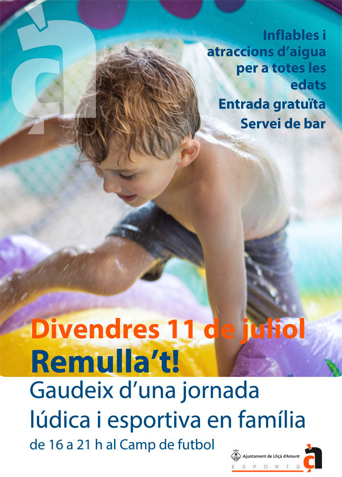 💦El divendres 11 de juliol, Remulla't! Vine a gaudir de la festa d'inflables d'aigua gegants, una activitat lúdica i esportiva per a totes les edats:
🗓️ Divendres 11 de juliol
🕔 De 16 a 21 h
📍 Camp de futbol municipal
🎟️ Entrada gratuïta
ℹ️ llam.cat/remullat25
#LliçàdAmunt