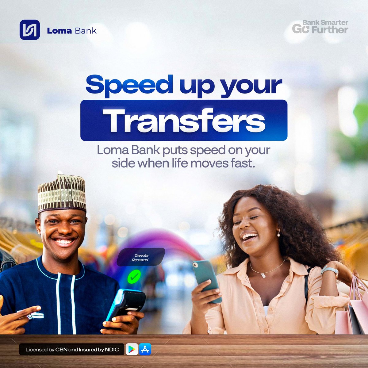 From Tap to Done
Send money faster than you can say "I don send am."
Loma Bank. Quick. Reliable. Instant.

 #WeekendWithLoma
#Loma #LomaBank
#BankSmarterGoFurther
#BankTransfers #BillPayments 
#DebitCard #SalaryAdvance #Loans