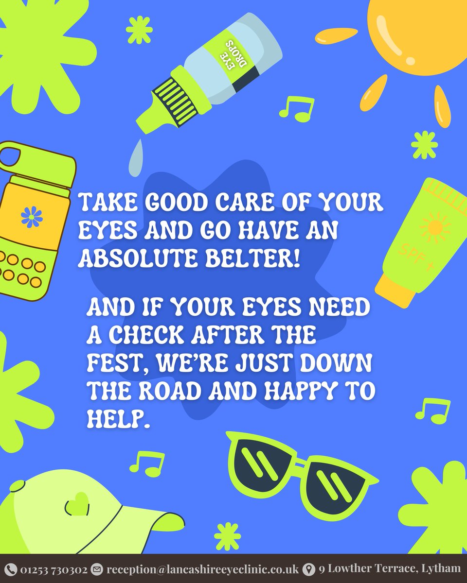 TheLancashireEC's tweet photo. Heading to Lytham Festival this weekend? Here are 4 quick tips to keep your eyes comfortable while you enjoy the music, the crowds, and the long summer days. Take care of your eyes & go have an absolute belter! #LythamStAnnes #FyldeCoast #Blackpool #LythamLife #LythamFestival https://t.co/oJ4raBxJDx
