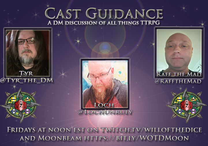 LolliGPhaPho's tweet photo. Its Friday that means Cast Guidance! Join us at 12pm EST for some more #DnD rules minutiae and remember the chance of a tangent is never zero #ttrpg #dmdiscussions #qna #homebrewdnd #moonbeam #twitch https://t.co/3wfikceHhY