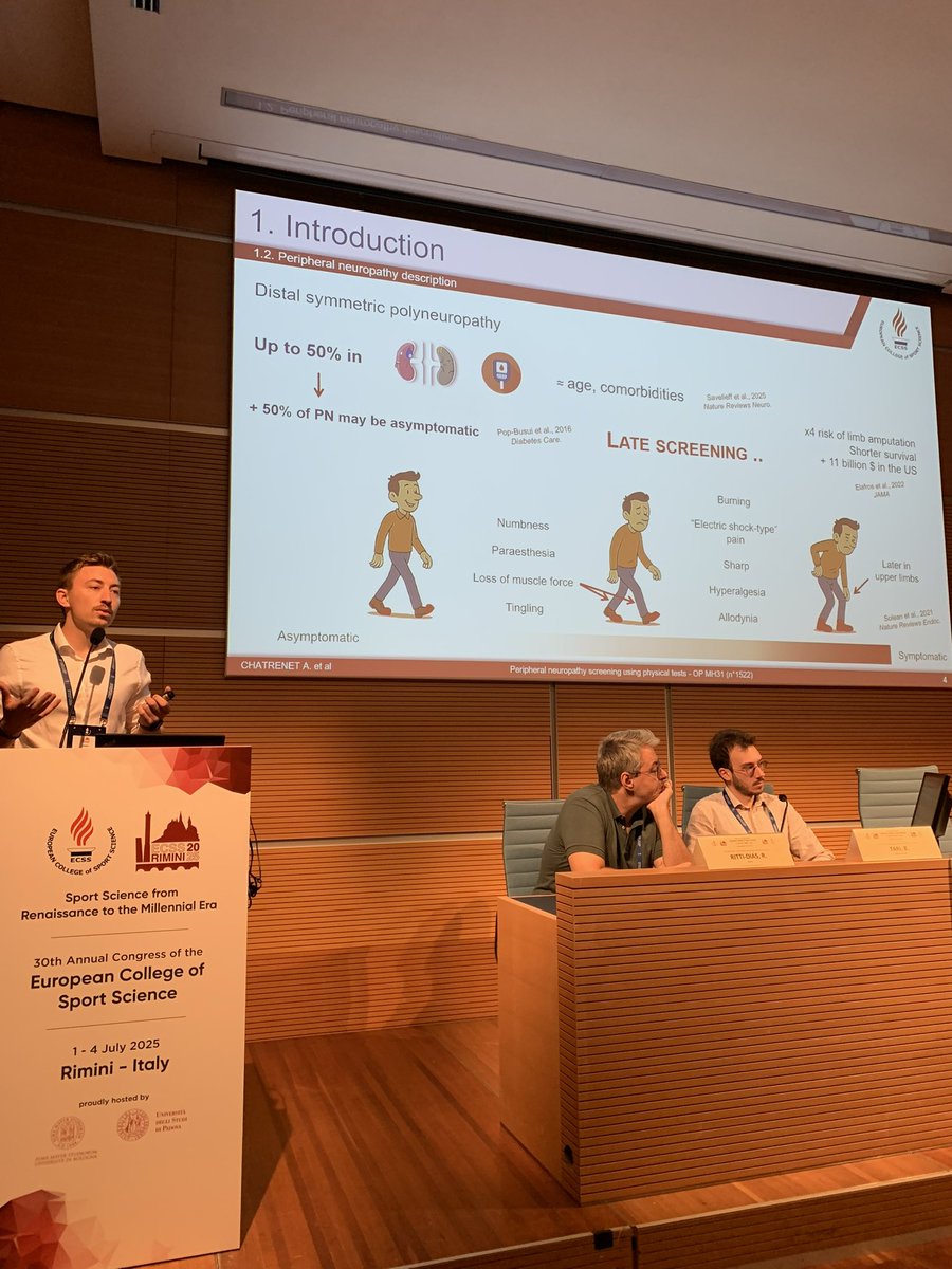 AChatrenet's tweet photo. Very happy to share our interesting results regarding peripheral neuropathy prediction during a talk (with unvoluntary Italian gesture) at the 30th #ecss2025, Rimini, Italy.
If you’re interested to validate the equation: 📩
Hopefully promising collaborations are coming 🌍 https://t.co/oekJCUT05B