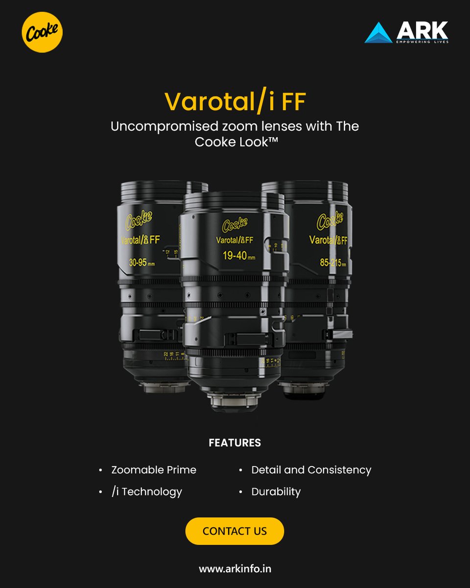 arkinfosolutions (@arkinfosolution) on Twitter photo Zoom without compromise. The <a href="/cookeoptics/">Cooke Optics</a> Varotal/i FF delivers prime-like performance across a full frame range of 19-215mm — built for professionals with /i Technology, 8K support, and a constant T2.9 aperture .
To learn more visit arkinfo.in/cooke-optics
#CookeOptics #Cooke Zoom without compromise. The <a href="/cookeoptics/">Cooke Optics</a> Varotal/i FF delivers prime-like performance across a full frame range of 19-215mm — built for professionals with /i Technology, 8K support, and a constant T2.9 aperture .
To learn more visit arkinfo.in/cooke-optics
#CookeOptics #Cooke