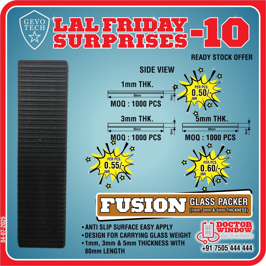 DOCTORWINDOW_IN's tweet image. G EVO TECH NEPTUNE DOOR ADJUSTABLE ROLLER
GEVO TECH MAKITA PH2 STAR BIT (D-031669)
GEVO TECH THUNDER FRICTION STAY
GEVO TECH FUSION GLASS PACKER (1, 3 &amp;amp; 5mm THICKNESS)

#doorroller #makita #fristionstay #glasspacker #doctorwindow #soulofwindows #door #hardware  #hardwarematerials