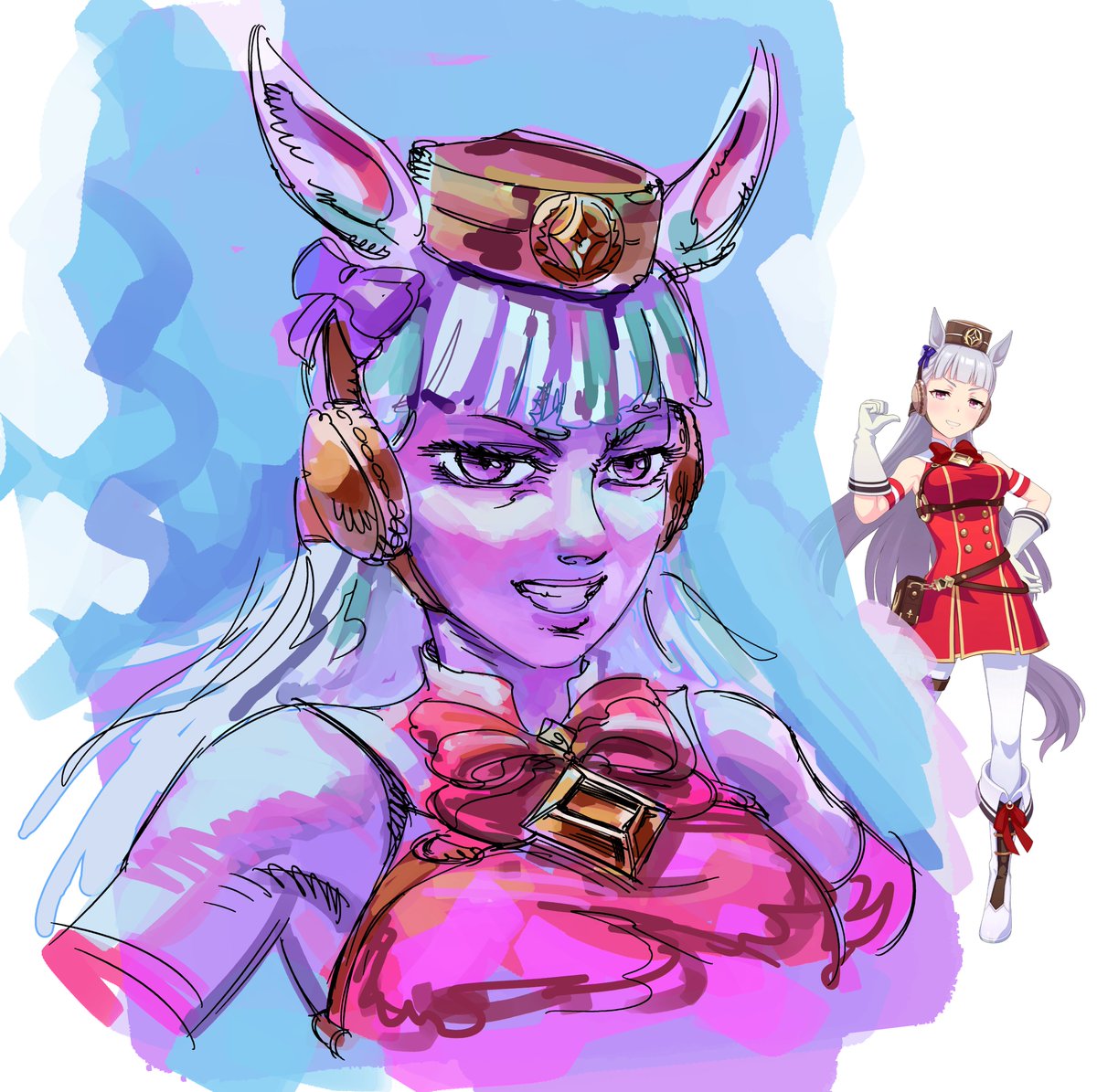 twoforked's tweet image. daily drawing 19 all i have today is this stupid wip of a horse girl #umamusume #Goldship