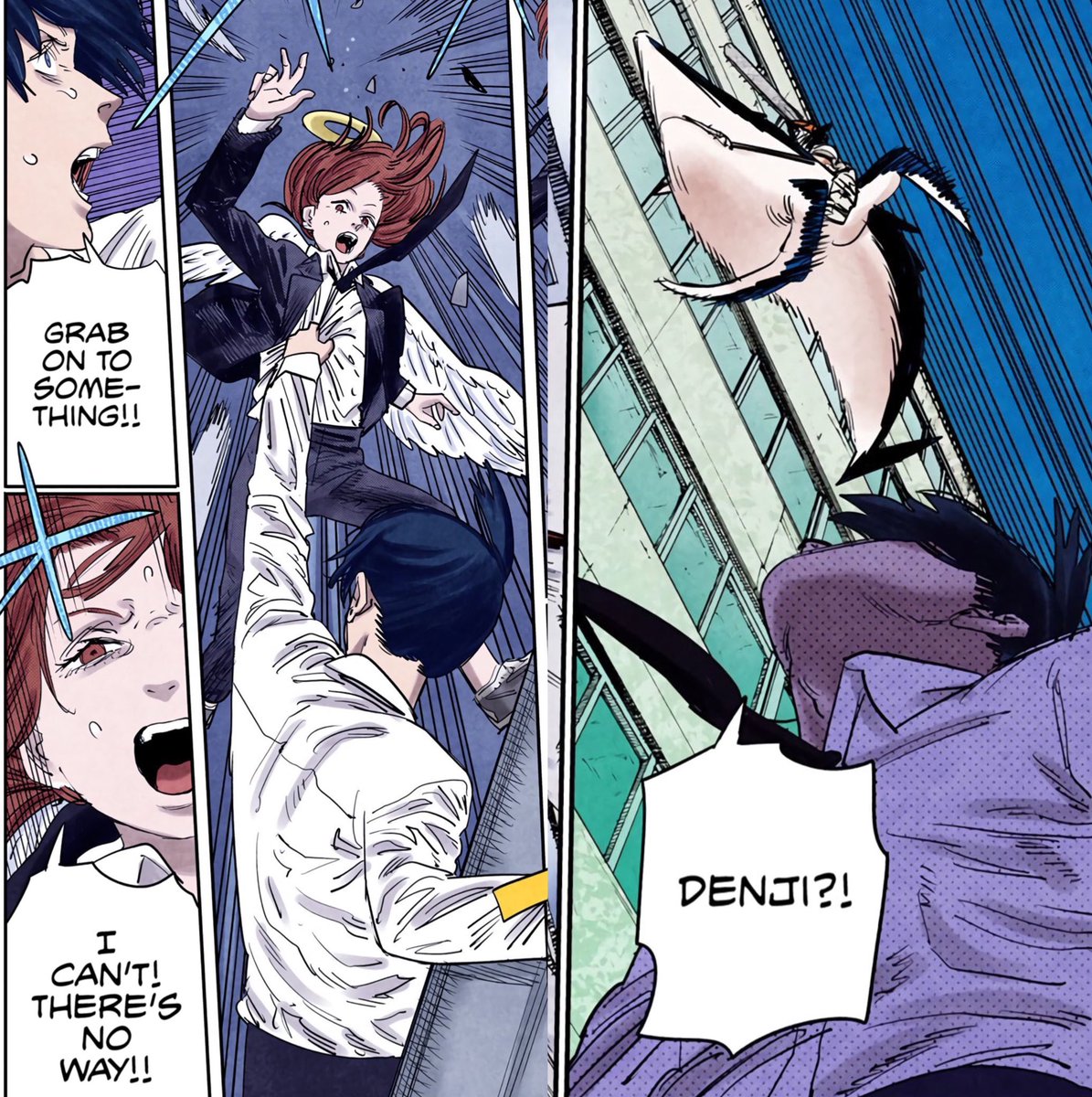 softboyaki's tweet image. akiangel having the gayest moment of their lives when denji flies by on a giant floating shark fighting a girl in her underwear. peak fujimoto