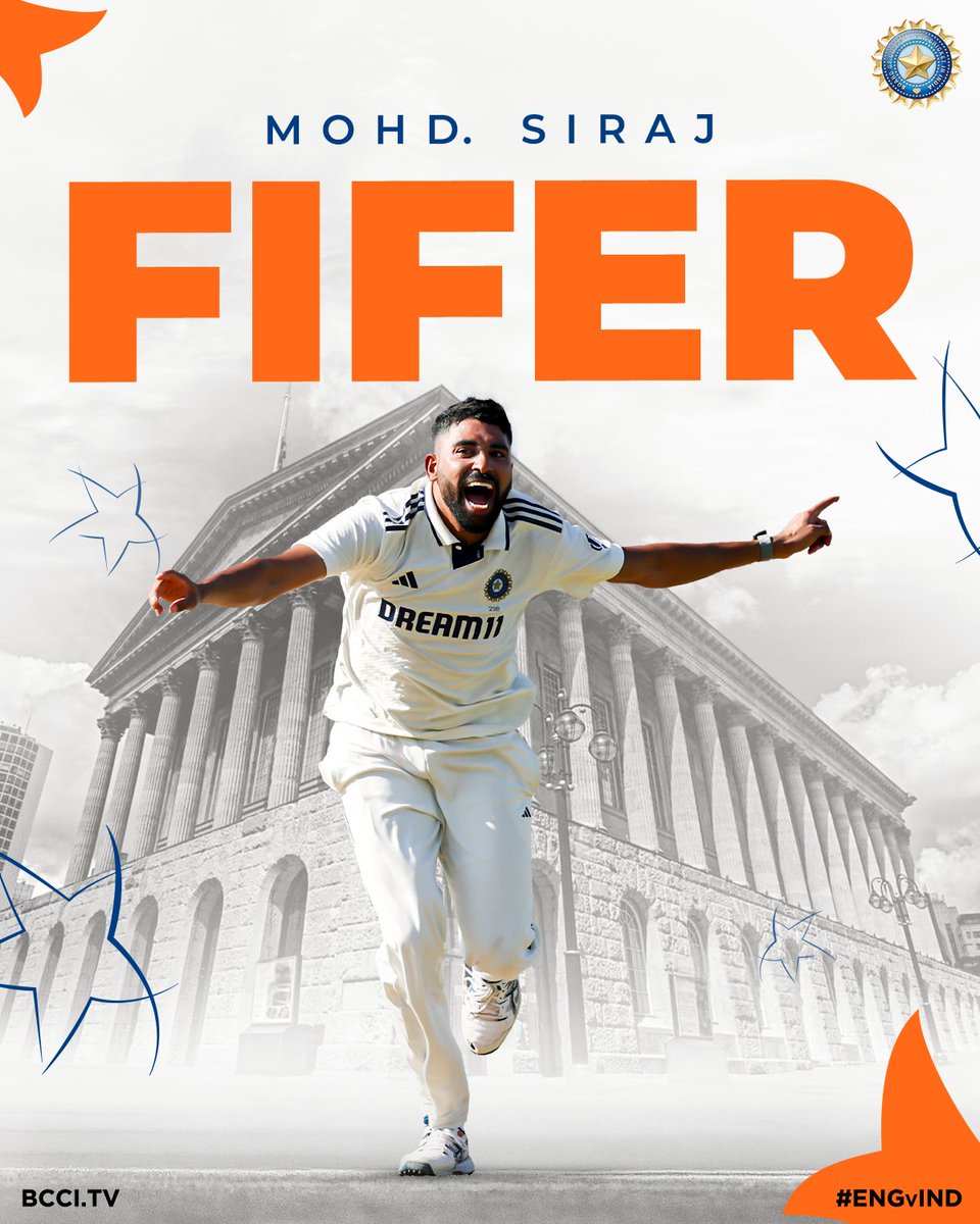 SHIV_VISHNOII¹⁸ (@imshiv_18) on Twitter photo 5⃣-Wicket Haul ✅
4th FIFER in Test cricket for Mohammed Siraj 👏 👏
#TeamIndia | #ENGvIND | <a href="/mdsirajofficial/">Mohammed Siraj</a> 5⃣-Wicket Haul ✅
4th FIFER in Test cricket for Mohammed Siraj 👏 👏
#TeamIndia | #ENGvIND | <a href="/mdsirajofficial/">Mohammed Siraj</a>