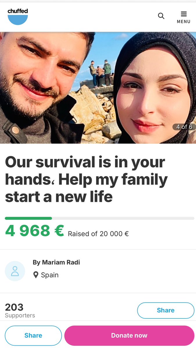 We've been waiting since yesterday to reach our €5,000 goal, and it hasn't happened.‼️

It seems the world is fed up with us. ‼️😔

All we need is to protect our children from the tragedy we're living through. Believe us, that's not too much for us

🔗chuffed.org/project/119379
