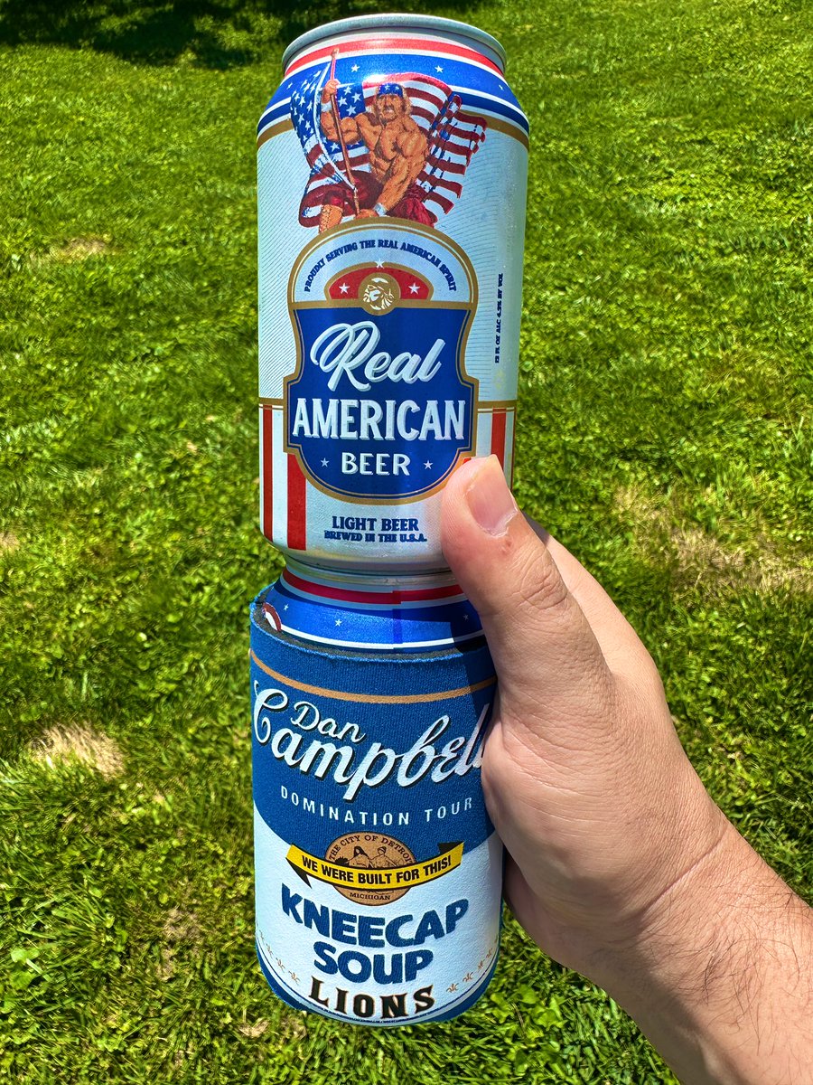 It doesn’t get more merican than this. Dan Campbell and <a href="/realamerbeer/">Real American Beer</a> #merica