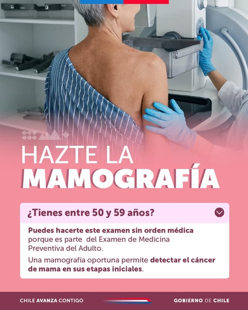 💗 ¡Cuida tu salud! Si tienes entre 50 y 59 años, hazte la mamografía sin necesidad de orden médica. Detectar el cáncer de mama a tiempo puede salvar vidas. ¡Actúa ahora! 💪🎀 #PrevenciónEsVida