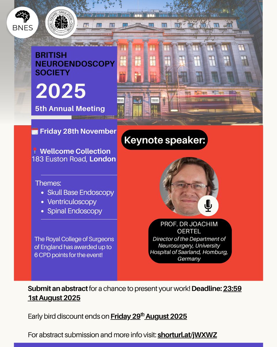 QS_SimCentre's tweet image. 28th Nov - 5th Meeting of the British Neuroendoscopy Society!
We are delighted to invite you to the 5th Meeting of the British Neuroendoscopy Society (BNES), this event is dedicated to the advancement of endoscopic neurosurgery. This year's meeting will focus on three key…