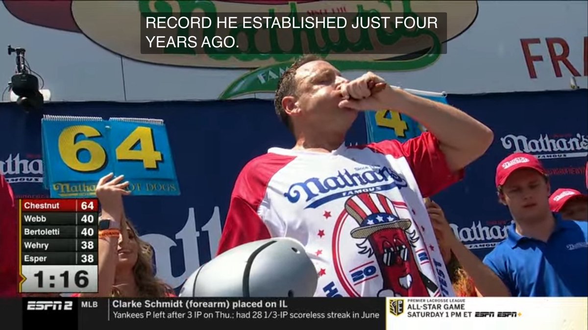 Being on the road will NOT take
Away from my 4th of July traditions lol this man is UNREAL LOL #NathansHotDogEatingContest #Happy4thofJuly