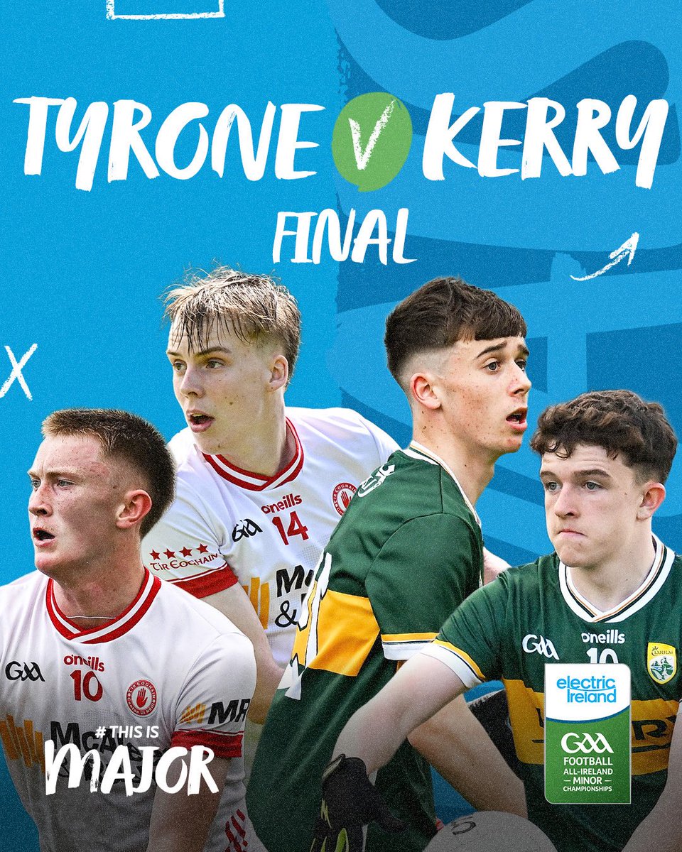 Tyrone takes on Kerry in Sunday’s Electric Ireland All Ireland GAA Minor Football Final!  

Will the Kingdom clinch their 6th title in 12 years, or will Tyrone break their 15-year drought and bring home the silverware? 🏆 

Follow the action LIVE on TG4 this Sunday at 1:30pm, as