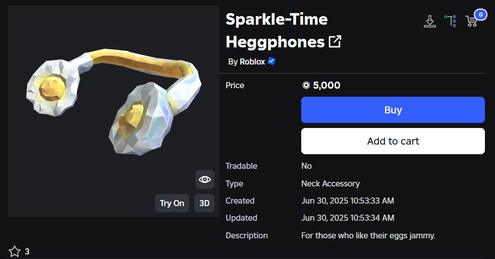 frootroblox's tweet image. The New Sparkle-Time Heggphones are priced at 5,000 ROBUX!! Are you guys still going to buy it? It&apos;s pretty expensive..
#ROBLOX #robloxthehatch #TheHatch #robloxnews