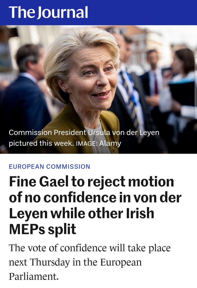 Fine Gael’s four MEPs, Seán Kelly, Maria Walsh, Regina Doherty and Nina Carberry will vote confidence in Ursula von der Leyen 

thejournal.ie/motion-of-conf…