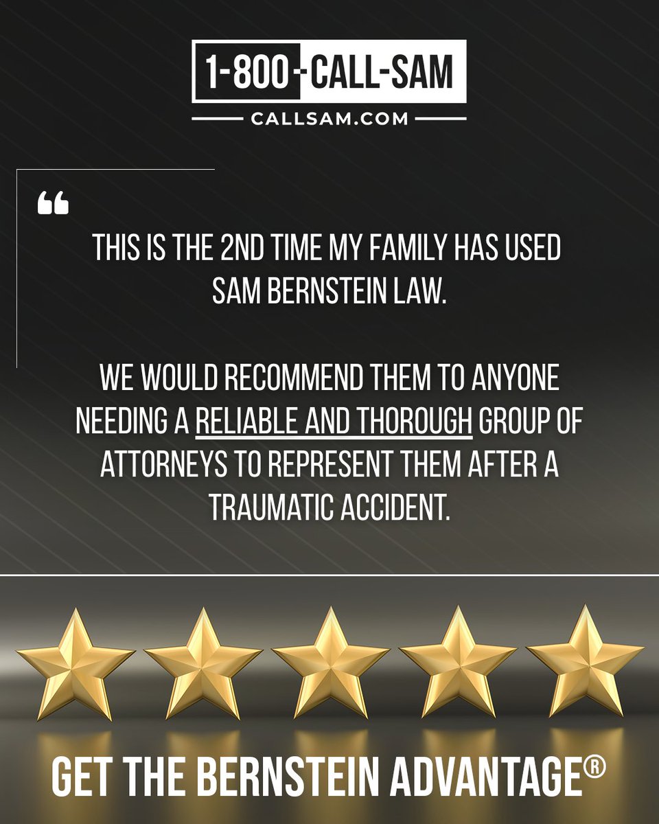 After an accident, there are two types of people: those who got The Bernstein Advantage® and those who wish they did. 💫

At Sam Bernstein Law, we treat our clients like family. Our team offers the care and support you need, while fighting to get you the money and justice you
