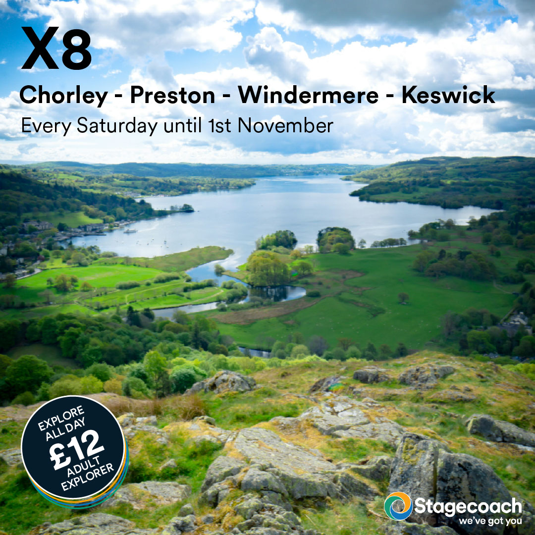🚌 Escape to The Lakes this Saturday!
Hop on the X8 service from Chorley Interchange and enjoy a relaxing ride to the heart of #TheLakes. Breathtaking views, charming towns, and fresh air await!
ℹ️ 👉 stge.co/3V5ZSSH
#Chorley #Preston #LakeDistrict #Windermere #Keswick