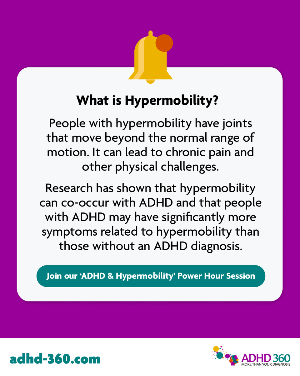 People with hypermobility have joints that move beyond the normal range of motion. It can lead to chronic pain and other physical challenges.

Research has shown that hypermobility can co-occur with ADHD and that people with ADHD may have significantly more symptoms related to