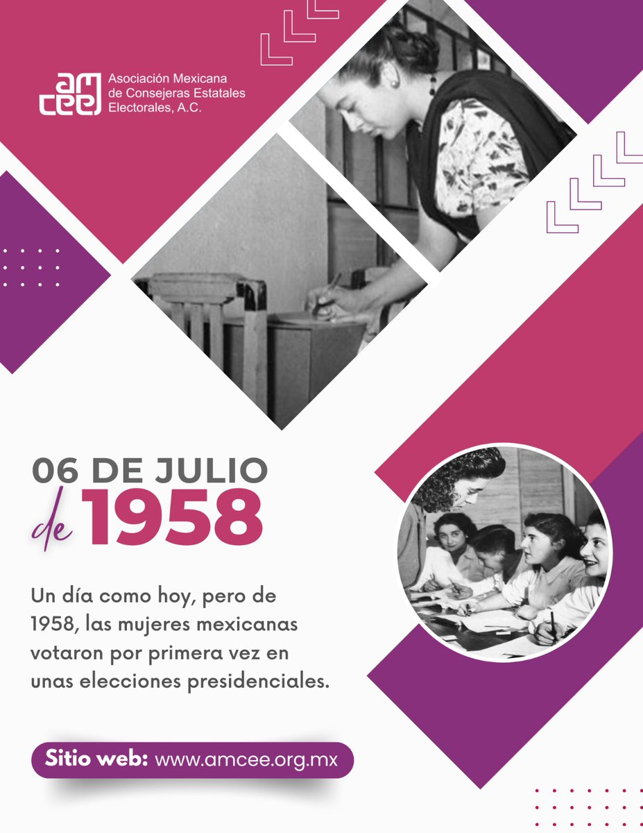 El 6 de julio de 1958 las urnas se abrieron por primera vez para las mujeres mexicanas en una elección presidencial.

Este paso firma hacia la igualdad abrió camino para que más mujeres participen, decidan y lideren 🙋‍♀️🗳️
#UnidasSomosMásFuertes