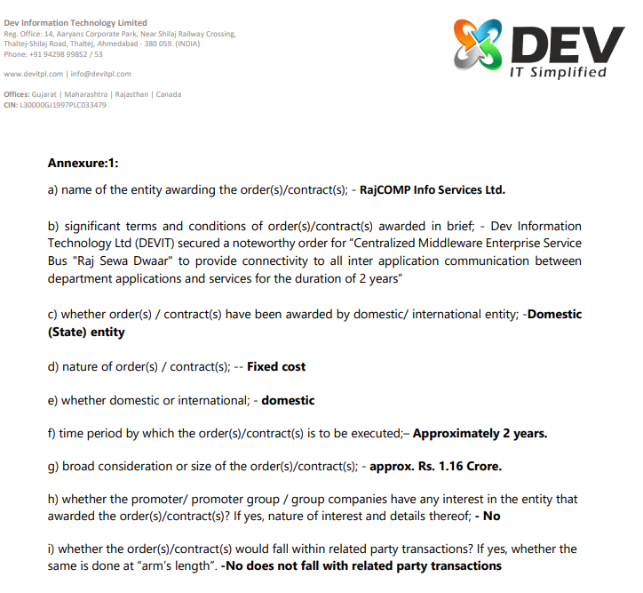 FromRag2riches's tweet image. 🚨DEV INFORMATION TECHNOLOGY
Secured a significant work order from ‘RajCOMP Info Services Ltd’ for implementation of a centralized middleware Enterprise Service Bus, &quot;Raj Sewa Dwaar&quot;
 
🤑1.16 crore

⏰Deadline: 2 years 

#DEVIT 
#RAJCOMP 
#bellchelle 
#RAJ 
#SEWA 
#StockMarket