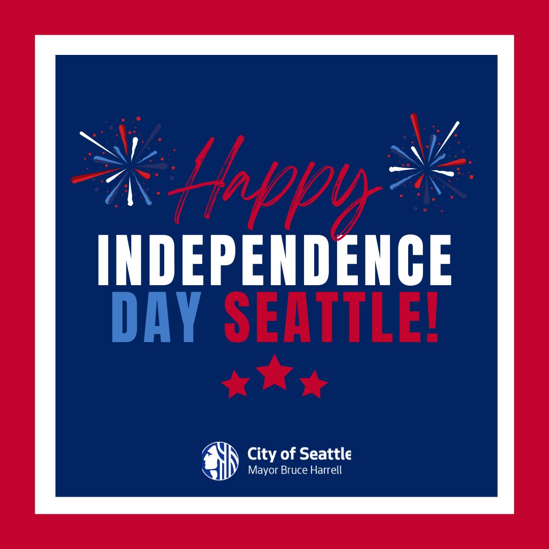 MayorofSeattle's tweet photo. Wishing everyone a safe and joyous #IndependenceDay! Please enjoy professional fireworks shows in Seattle and refrain from using personal fireworks – which are illegal and can cause dangerous fires. Let’s celebrate safely with loved ones as we honor our nation’s independence. https://t.co/J9B2a6aI9e