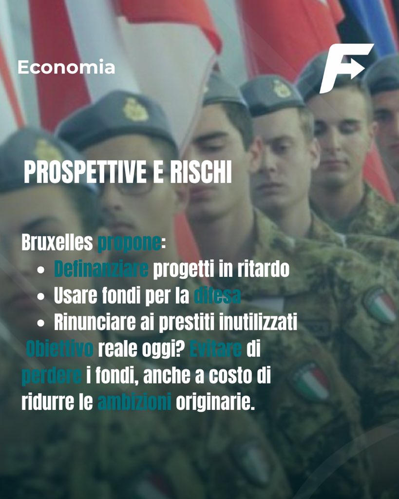 Futurando_net's tweet photo. 🇪🇺 A un anno dalla scadenza del PNRR, l’Italia ha speso solo il 33% delle risorse disponibili.
Il Parlamento UE chiede una proroga. Intanto si valutano tagli ai progetti e spostamenti di fondi su difesa e transizione.
Il tempo stringe, e il rischio è perdere miliardi.

#PNRR https://t.co/NXiy8zjP93