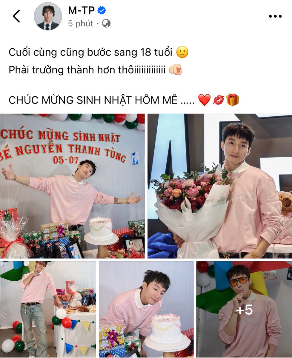 Bình thường chúng tôi được nhận bài sinh nhật vào tối 5/7,đêm 5/7,thậm chí có năm qua ngày ảnh mới update lại. Mà nay qua 00h đã update luôn, lẹ vậy
Mai có quà gì ngược lại cho Sky ko ạ??? 🫣

MỪNG SINH NHẬT TÙNG 18 TUỔI
#SonTungMTP
#HappyBirthdayMTP
#HappyMTPDay