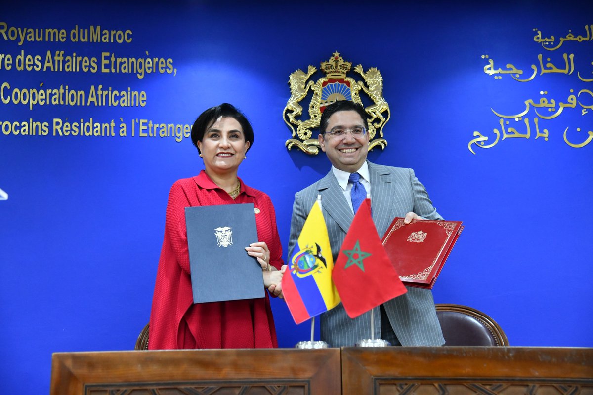 Following their meeting, MFA Nasser Bourita and his counterpart from the Republic of Ecuador, Ms. Gabriela Sommerfeld, proceeded to the signing of a  MoU on the establishment of a bilateral consultation mechanism, as well as a MoU on diplomatic training
