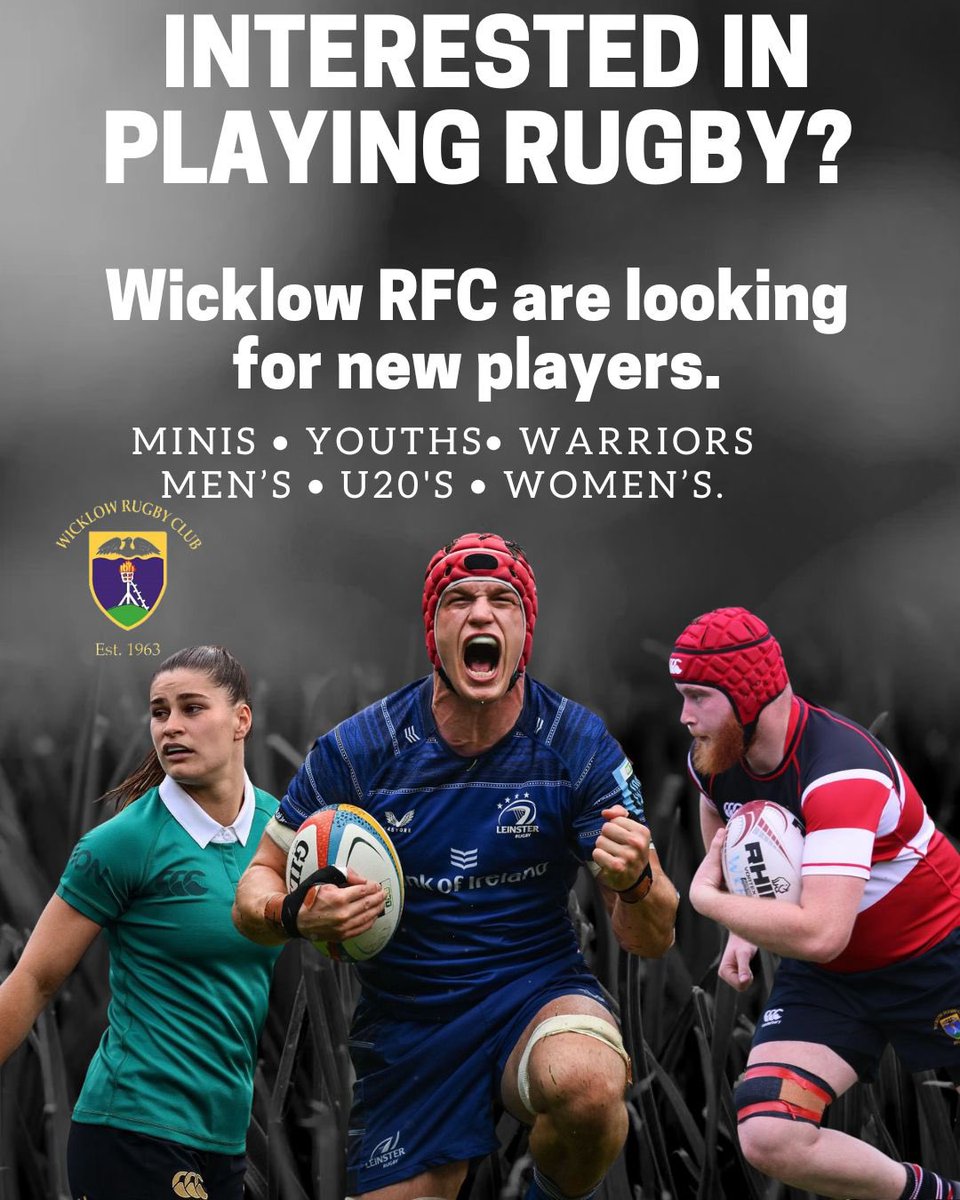 WicklowRFC's tweet image. As a new season approaches Wicklow RFC are looking for new players at every level to join the Wicklow RFC family. If you are interested in finding out more, or know someone who might be, email rugby@wicklowrfc.ie, send us a message on Insta or facebook or contact 086 8543089.