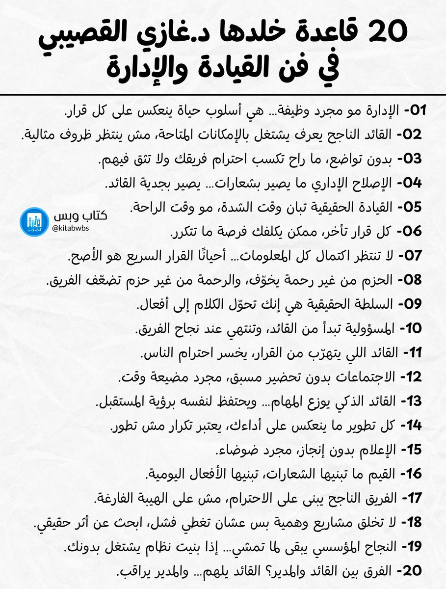 20 قاعدة خلدها د.غازي القصيبي (رحمه الله) في فن القيادة والإدارة