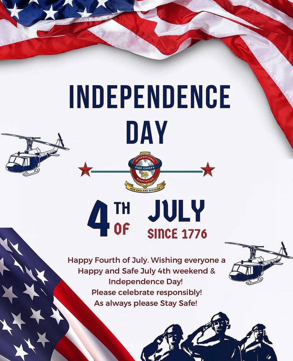 🇺🇸 Wishing everyone a Safe &amp; Happy 4th of July!
Enjoy the celebrations, stay safe, and take a moment to honor the spirit of independence.

🎆 Let’s all celebrate responsibly—especially around fireworks and grills!

#NEAFC #FireChiefs #NewEngland #4thofJuly #July4th #FourthOfJuly
