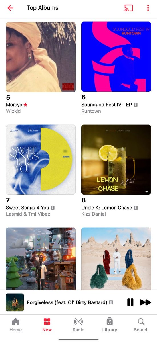 .<a href="/wizkidayo/">Wizkid</a>’s “MORAYO” rises to top 5 at #5 (+1) on Apple Music top albums chart Nigeria 🇳🇬 

—The masterpiece was released 7 months ago 🤍🦅 

KEEP LISTENING 👏🏽