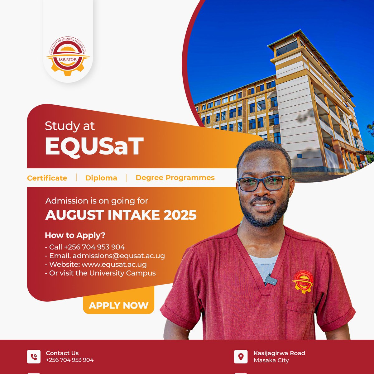 The 2025 intake exercise is open at Equator University of Science and Technology <a href="/Equsat_Ug/">EQUATOR UNIVERSITY OF SCIENCE & TECHNOLOGY</a> . Please check the details below and apply now. #EQUSaT #EnablingHumanCapacity