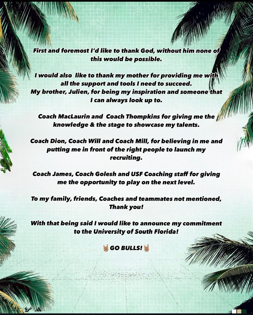 Jayson3Franklin's tweet image. #AGTG What’s happening Bulls Nation #cometothebay #fliptothebay #usf
@CoachGolesh @CoachMicahJames @USFBulls_Rivals @USFFootball @KyleFahey_ @ogcookie_
@BALLERSCHOICE1 @CoachWill850 @coachesadvice @Coach_Harris704 @CoachHall_71st @coachnorwood910 @LemmingReport…
