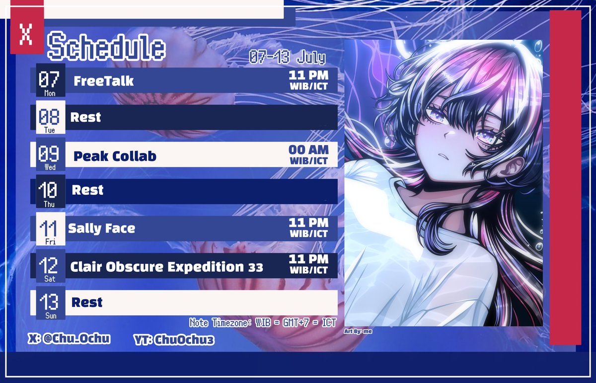 chu_ochu's tweet photo. Hello nice to meet chu~💙

🪼This Week Schedule💙

💙Ochu
💙Reincarnated Jellyfish 
💙Indie Vtuber | SeaTuber

Oshi mark: 🪼💙
Fan Name: Ochult💙

Youtube:
https://t.co/4jAjTNdGVg

Kofi:
https://t.co/cSaZBcugGa

Trakteer:
https://t.co/bl7E5fJ8Ix

#Vtuber #ChuOchu #OchuLive https://t.co/uckwACUH8c