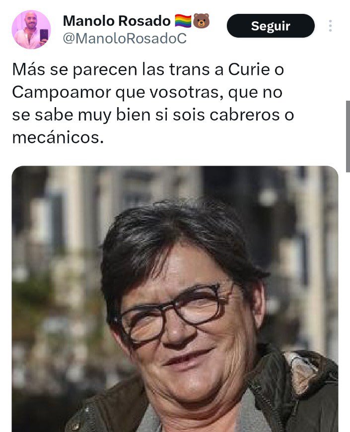 Misoginia,sexismo, lesbofobia y edadismo en pleno #Orgullo🏳️‍🌈 contra la filósofa, profesora y escritora #feminista <a href="/aliciamiyares/">Alicia Miyares</a> 
por parte de
<a href="/ManoloRosadoC/">Manolo Rosado 🏳️‍🌈🐻</a> <a href="/RaulSolisUE/">Raúl Solís ✌️🏳️‍🌈 #FuckWar</a> 
<a href="/interiorgob/">Ministerio del Interior</a> 
<a href="/IgualdadGob/">Ministerio de Igualdad</a> <a href="/LGTBIGob/">Dirección General Derechos LGTBI+</a> <a href="/PSOE/">PSOE</a> 
Lo vas a denunciar
<a href="/victorg91/">Víctor Gutiérrez</a> ❓