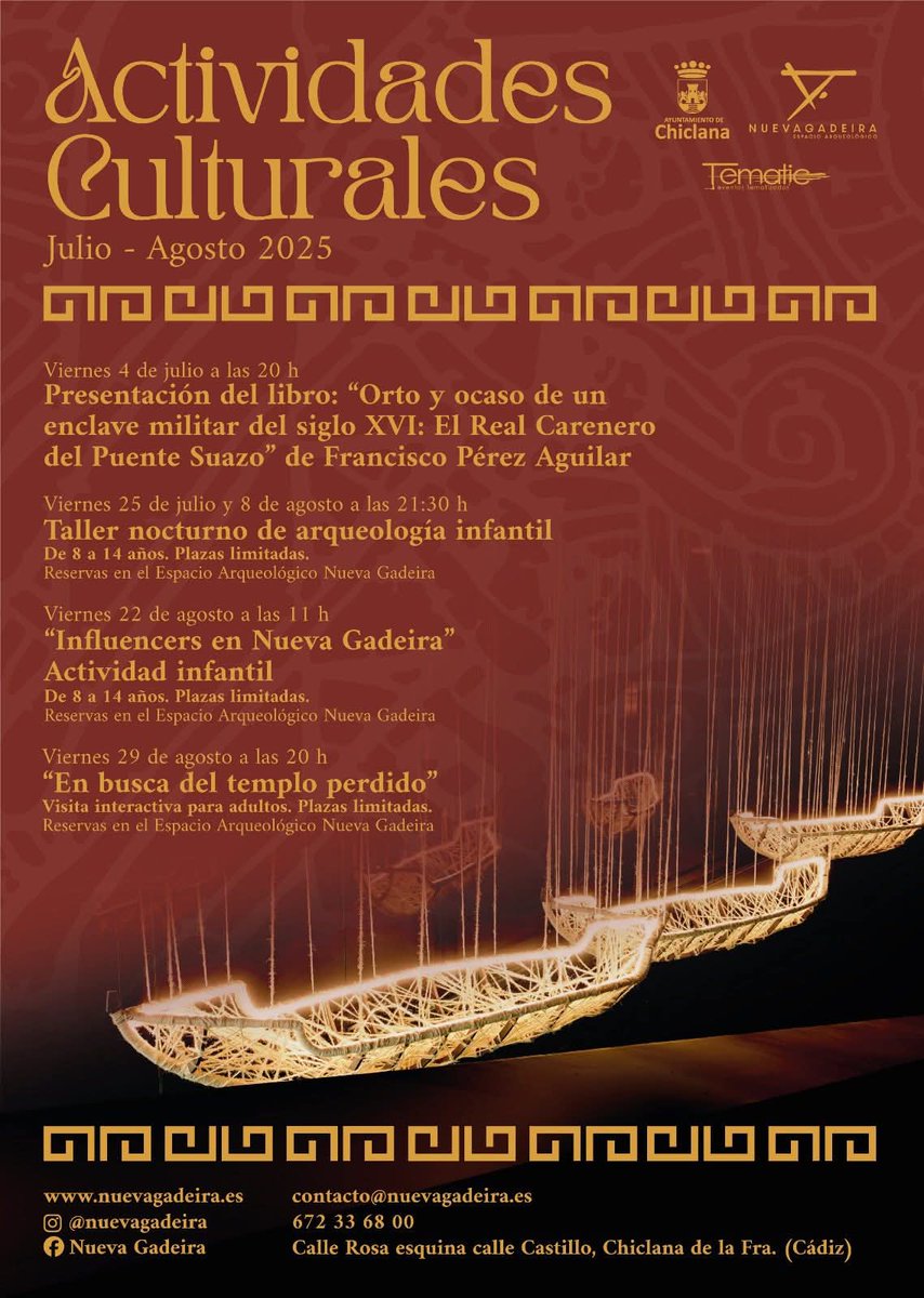 En #agosto en el Espacio Arqueológico de Nueva Gadeira <a href="/nuevagadeira/">Nueva Gadeira</a> de #ChiclanadelaFrontera #Cádiz 
Info:
🌐 web nuevagadeira.es
📩 contacto<a href="/nuevagadeira/">Nueva Gadeira</a>.es
📱672 33 68 00
RRSS Instagram: @nuevagadeira / Facebook: Nueva Gadeira.
#NuevaGadeira #Arqueología #Historia