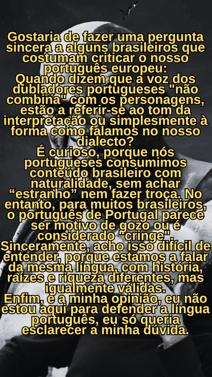 EurodiscoPT's tweet photo. Já estamos em 2025 e ainda há brasileiros principalmente nas redes sociais que acham o português de Portugal “cringe” ou motivo de piada. Quando é que vão começar a ver o nosso português com respeito? https://t.co/m8hyhZcNdR
